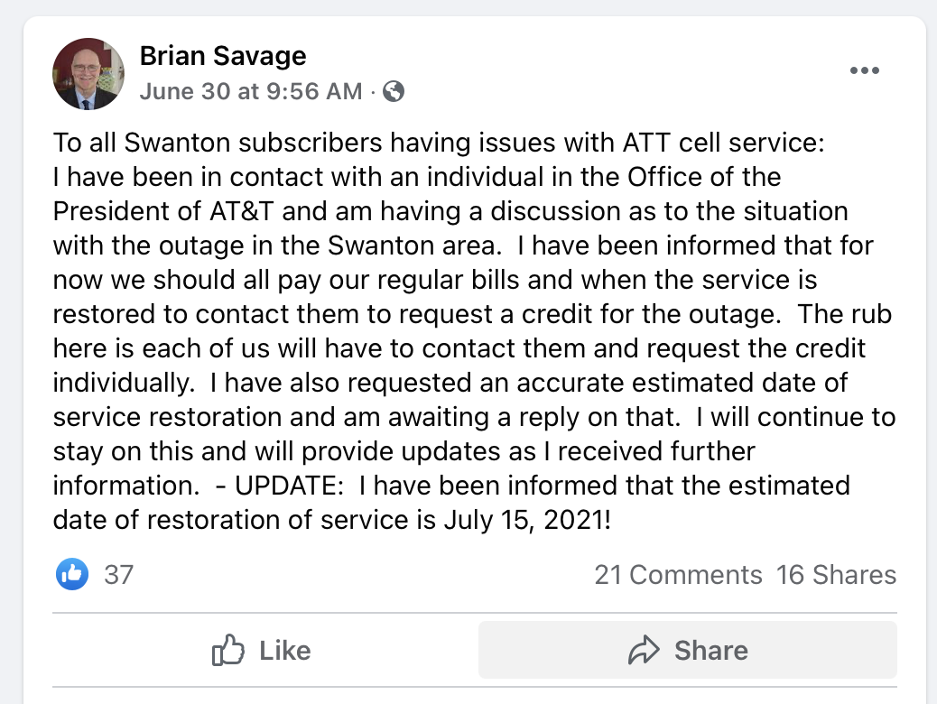 Brian Savage Facebook post